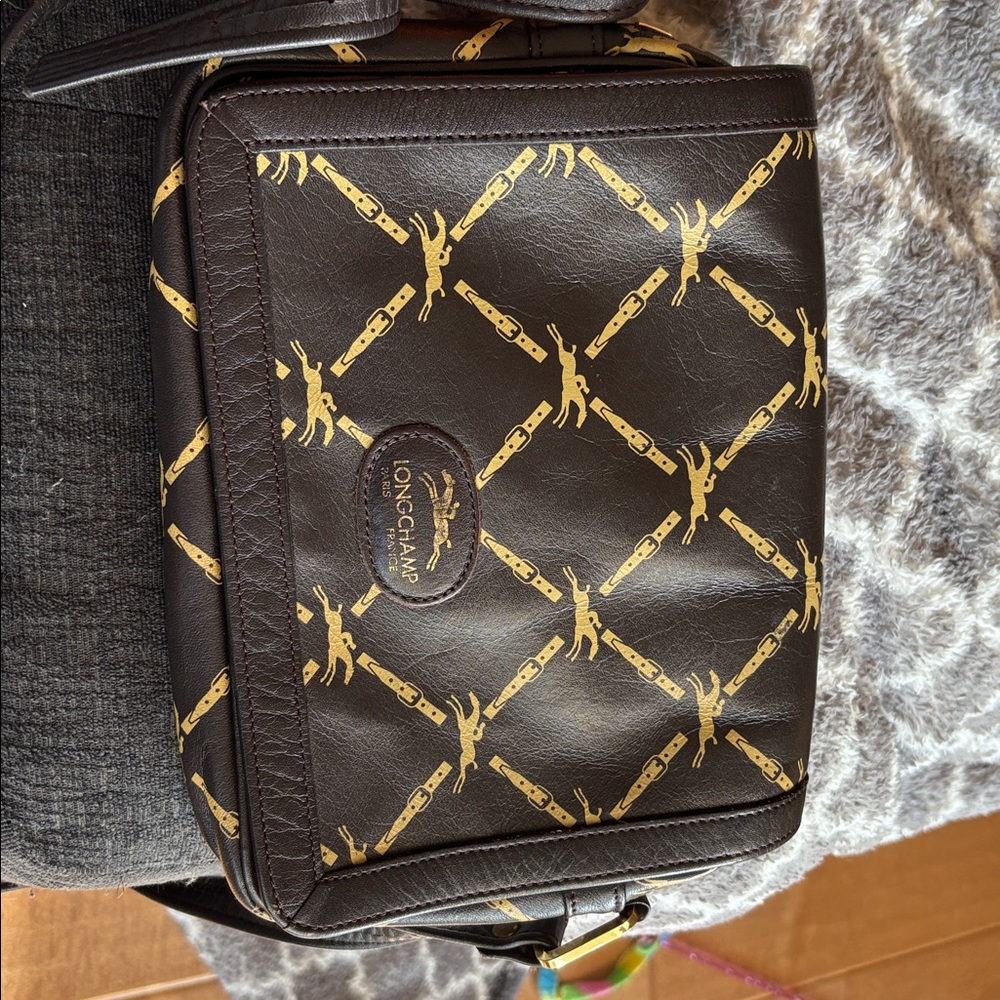 Longchamp Brown and Gold Crossbody Bag with Elegant Chain Detailing